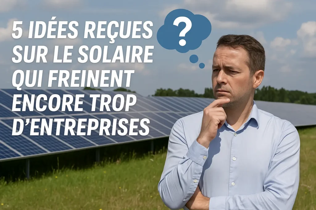 homme qui se pose des question devant des panneaux photovoltaiques